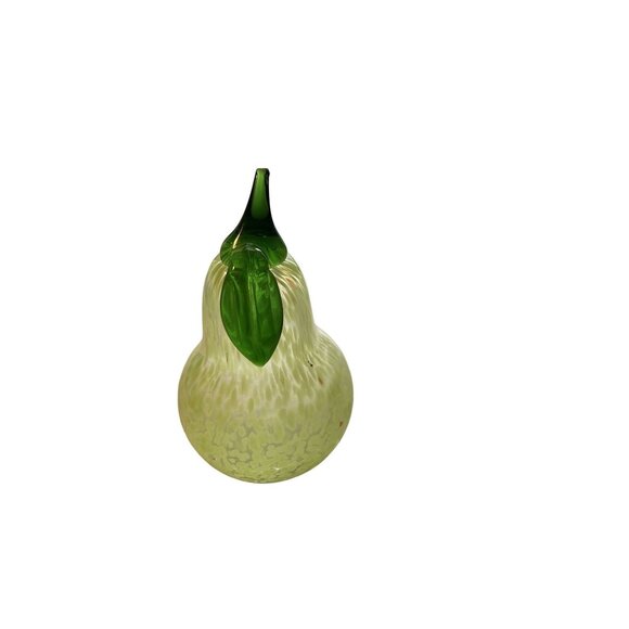 Hand Blown Glass Pear Sculpture - 6"x 3.5" - Green Art Decor - Picture 2 of 8